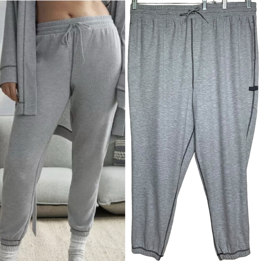 Fabletics WMNS NWT Go-To Waffle Jogger Sweatpants-Gray w/Pockets, Tie Waist 1x
